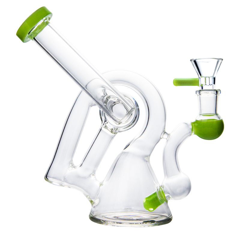 8 Inch Glass Beaker Bong Recycler Dab Rig Purple Green Sidecar Bubbler Water Pipe 