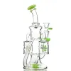 Best Double Recycler Bong Dab Rig Sprinkler-Propeller Perc Green Glass Water Pipe