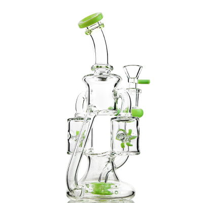 Best Double Recycler Bong Dab Rig Sprinkler-Propeller Perc Green Glass Water Pipe 01