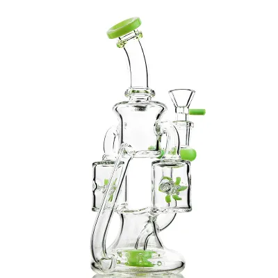 Best Double Recycler Bong Dab Rig Sprinkler-Propeller Perc Green Glass Water Pipe 01