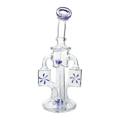 Best Double Recycler Bong Dab Rig Sprinkler-Propeller Perc Green Glass Water Pipe 02