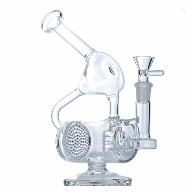 Cheap Clear Glass Recycler Bong Honeycomb-Inline Perc Dab Rig Sidecar Bubbler Waterpipe 01