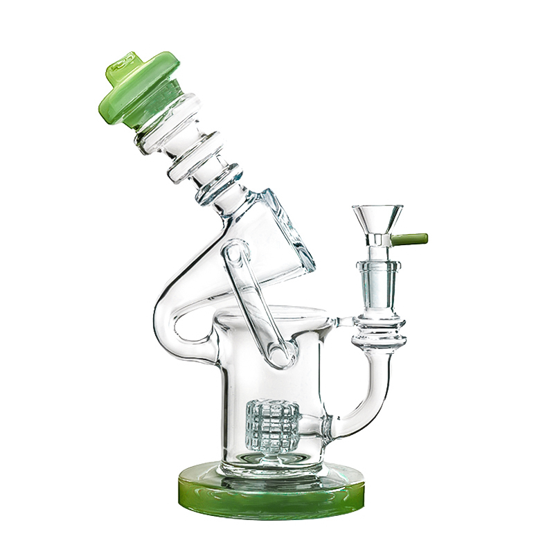 Cool Green Bong Glass Recycler Dab Rig Sidecar Bubbler Matrix Perc Water Pipe