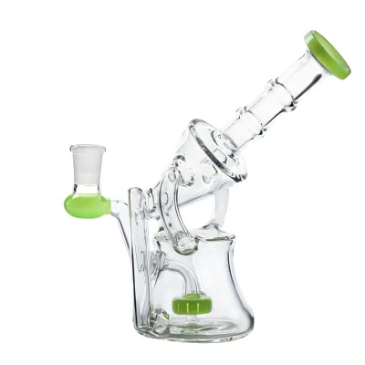 Portable Recycler Dab Rig Glass Beaker Bong Sidecar Bubbler Water Pipe W/ Showerhead Perc 02