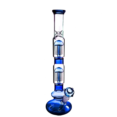 16 Inch Blue Bubble Water Pipes Double Tree Perc Big Heady Glass Bongs W/ Ice Catcher 02