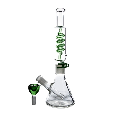 Cool Freeze Pipe Beaker Bong Coil Perc Green Glass Waterpipe 01