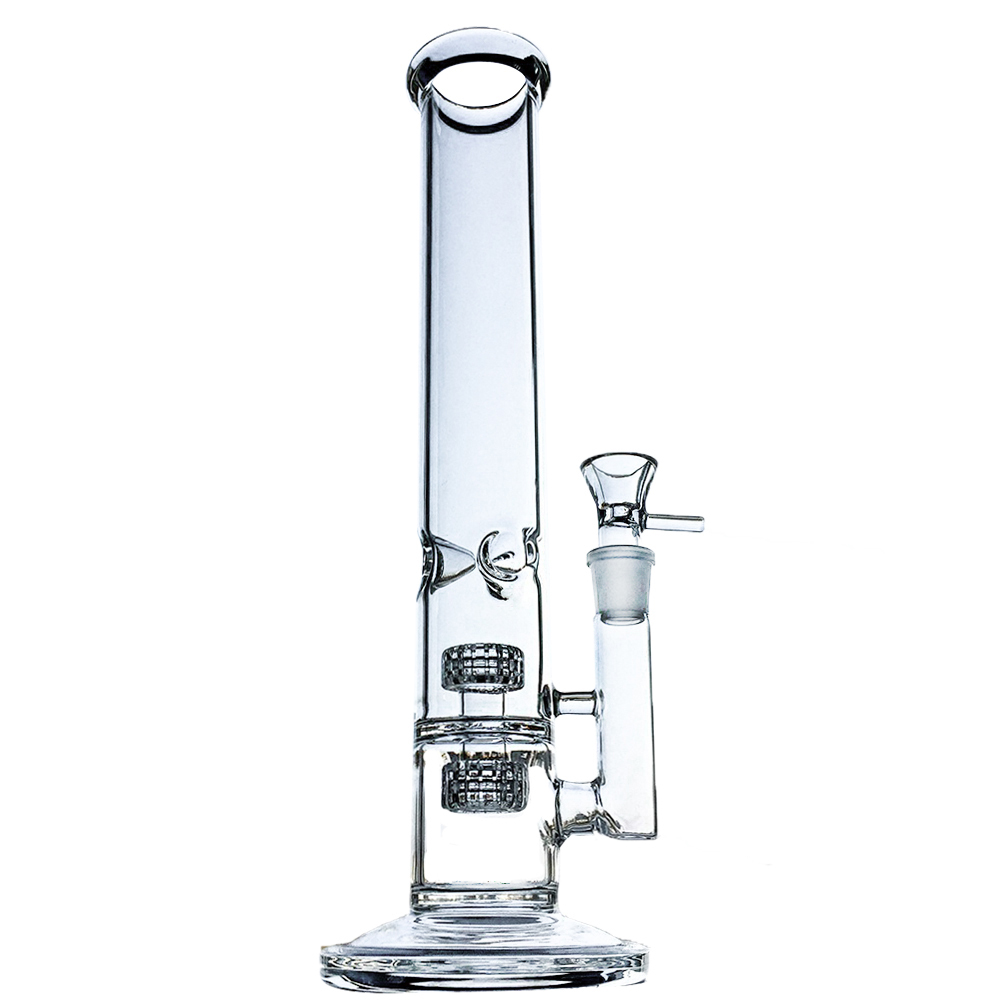 14 Inch Double Matrix Perc Clear Glass Tall Bong Straight Tube Water Pipe