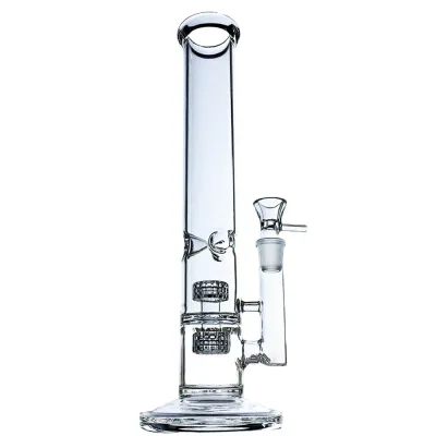 14 Inch Double Matrix Perc Clear Glass Tall Bong Straight Tube Water Pipe 01