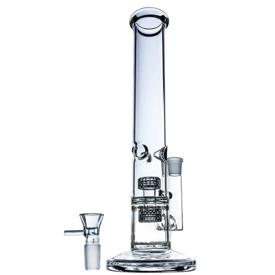 14 Inch Double Matrix Perc Clear Glass Tall Bong Straight Tube Water Pipe 02