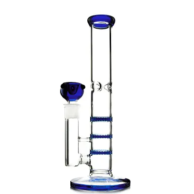 10 Inch Straight Cheap Bong Triple Honeycomb Perc Dab Rig Green Blue Glass Water Pipe 01