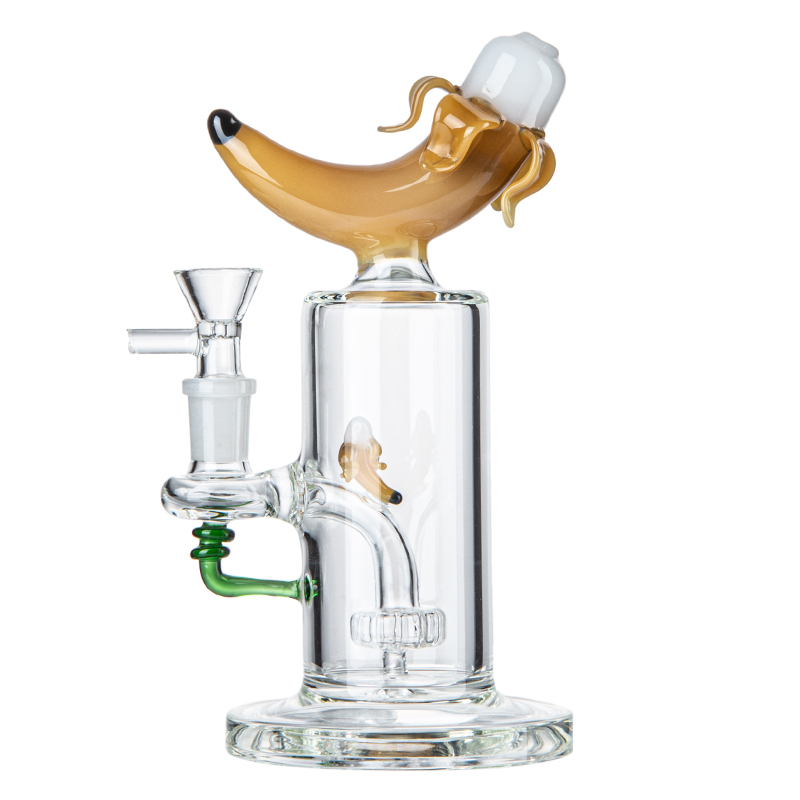 8 Inch Banana Fruit Small Bong Bubbler Portable Dab Rig Cool Water Pipe W/ Showerhead Perc