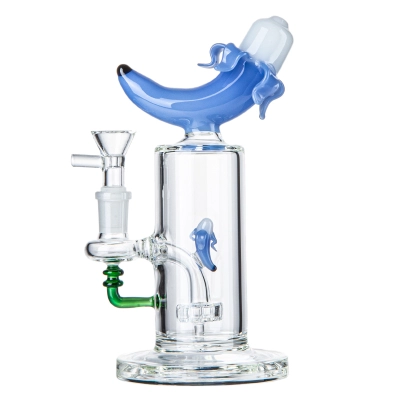 8 Inch Banana Fruit Small Bong Bubbler Portable Dab Rig Cool Water Pipe W/ Showerhead Perc 02