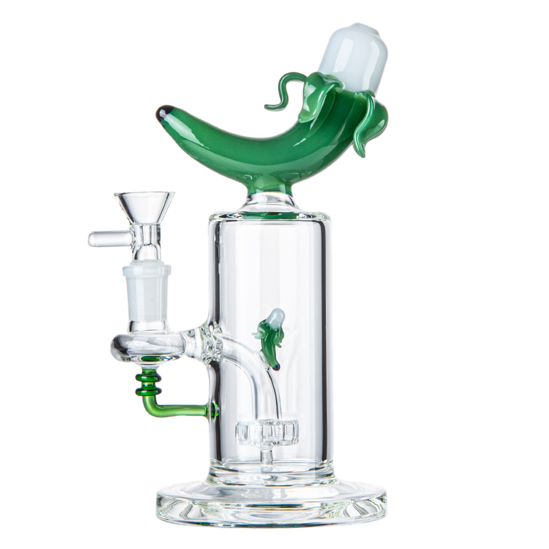 8 Inch Banana Fruit Small Bong Bubbler Portable Dab Rig Cool Water Pipe W/ Showerhead Perc