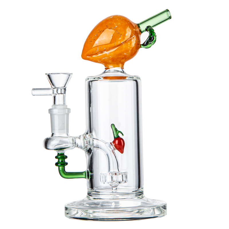 Cool Peach Mini Dab Rig Fruit Glass Bong Bubbler Showerhead Perc Water Pipe