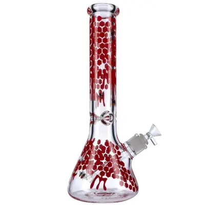 10 Inch Cheap Honeybee Beaker Bongs Red Yellow Cute Honeycomb Dab Rigs W/ Ice Catcher 01