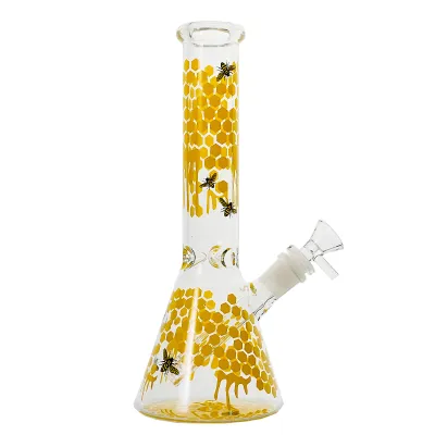 10 Inch Cheap Honeybee Beaker Bongs Red Yellow Cute Honeycomb Dab Rigs W/ Ice Catcher 02