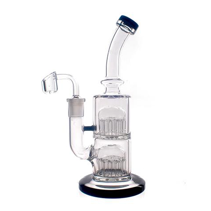 8 Inch Double Tree Arms Perc Small Dab Rigs Bent Neck bongs Black Lip Mouthpiece Water Pipe Jelly-Fish Perc Large Base