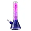 Glow In The Dark Thick Glass Beaker Bong Purple Big Water Pipe W/ Ice Pinch