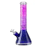 Glow In The Dark Thick Glass Beaker Bong Purple Big Water Pipe W/ Ice Pinch
