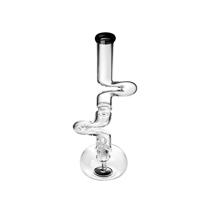 Spiral Perc Beaker Base 18mm Female Joint Glass Bong Dab Rig Black Lip Mouthpiece Water Pipe Diffused Downstem