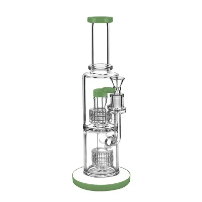 Best Double Stereo Matrix Perc Glass Bong Straight Tube Dab Rig 01