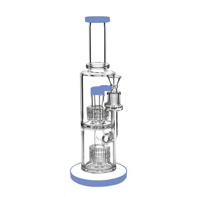 Best Double Stereo Matrix Perc Glass Bong Straight Tube Dab Rig 02