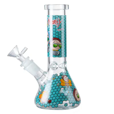 8 Inch Rick And Morty Cartoon Bong Cheap Mini Dab Rigs Glass Beaker Water Pipe W/ Ice Catcher 01