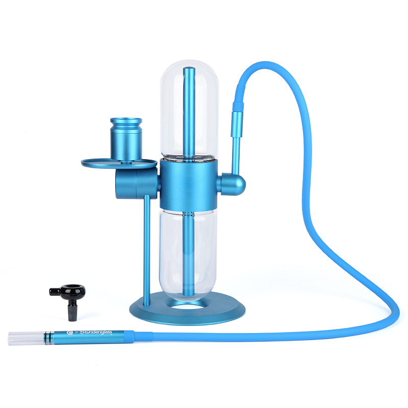 15 Inch Blue Best Big Gravity Bong 360 Degree Rotating Hookah Aluminum & Glass Water Pipe
