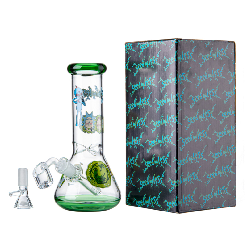 Cartoon Rick And Morty Mini Glass Beaker Bong Cheap Small Dab Rig Water Pipe