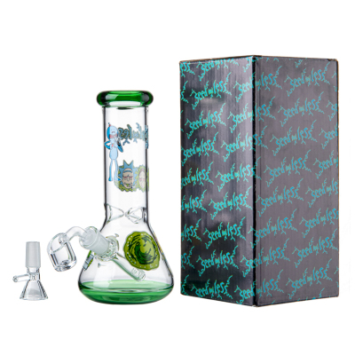 Cartoon Rick And Morty Mini Glass Beaker Bong Cheap Small Dab Rig Water Pipe W/ Ice Catcher 02