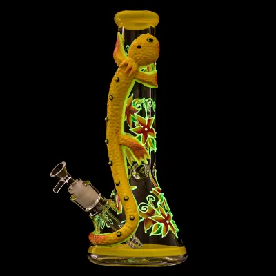 3D Hand-Painted Lizard Dragon Big Beaker Bongs 7MM Thick Glass Large Water Pipe W/ Ice Catcher 02