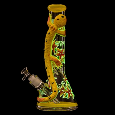 3D Hand-Painted Lizard Dragon Big Beaker Bongs 7MM Thick Glass Large Water Pipe W/ Ice Catcher 02