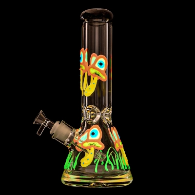 Glow In The Dark Mushroom Beaker Bong Large Glass Water Pipe Cool Dab Rig W/ Ice Pinch 02