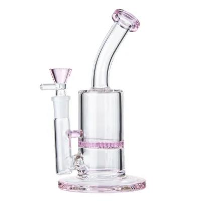 Cheap Pink Mini Bongs Glass Little Dab Rigs Water Pipe W/ Honeycomb Perc 01