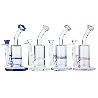 Cheap Pink Mini Bongs Glass Little Dab Rigs Water Pipe W/ Honeycomb Perc 02