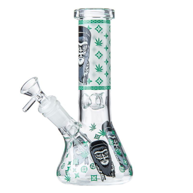 Glow In The Dark Cartoon Cheap Bong Mini Dab Rig Cool Glass Beaker Water Pipes W/ Ice Pinch