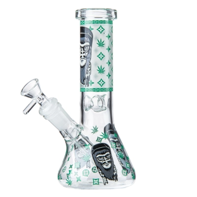 Cool Glow In The Dark Cheap Cartoon Bong Mini Dab Rig Glass Beaker Water Pipes W/ Ice Pinch 01