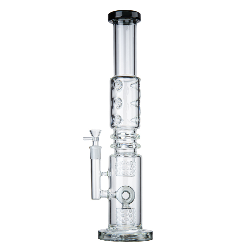 Fire Cut Inset Donut Perc Glass Big Bong Straight Tube Water Pipe W/ Ice Catcher