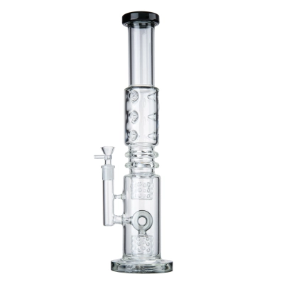 Fire Cut Inset Donut Perc Glass Big Bong Straight Tube Water Pipe W/ Ice Catcher 01