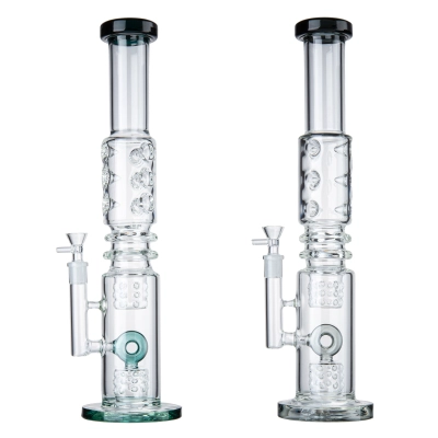 Fire Cut Inset Donut Perc Glass Big Bong Straight Tube Water Pipe W/ Ice Catcher 02