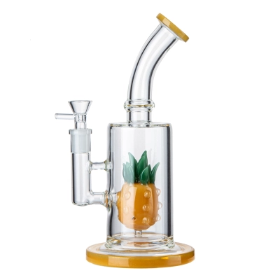 Cheap 6 Hole Fixed Pineapple Perc Glass Bong Girly Fruit Dab Rig W/ Bent Neck 01