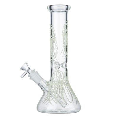 Glow in the Dark Jellyfish Beaker Bong Clear Glass Animal Dab Rigs W/ Ice Catcher 01