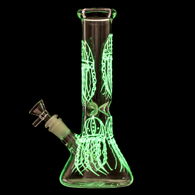 Glow in the Dark Jellyfish Beaker Bong Clear Glass Animal Dab Rigs W/ Ice Catcher 02