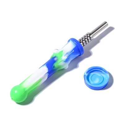 Cool Silicone Nectar Collector Unbreakable Dab Straw W/ Steel Titanium Nail  01