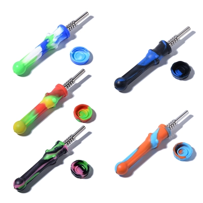 Cool Silicone Nectar Collector Unbreakable Dab Straw W/ Steel Titanium Nail  02
