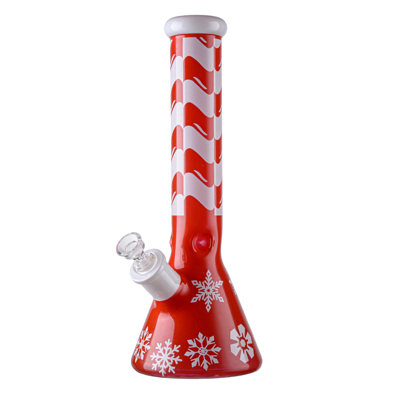Snowflake Themed Red Beaker Bong Big Glass Water Pipes Ice Dab Rig W/ Diffused Downstem