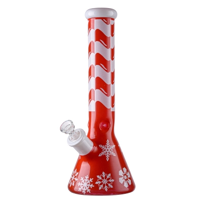 Snowflake Themed Red Beaker Bong Big Glass Water Pipes Ice Dab Rig W/ Diffused Downstem 01