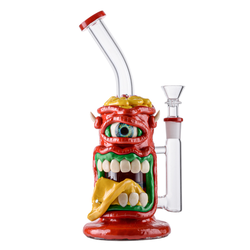 Unique Cyclops Bong Red Monster Polymer Clay Dab Rig Scary Themed Honeycomb Perc WaterPipe 