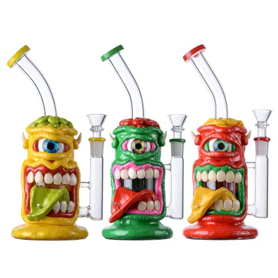 Unique Cyclops Bong Red Monster Polymer Clay Dab Rig Scary Themed Honeycomb Perc WaterPipe  02