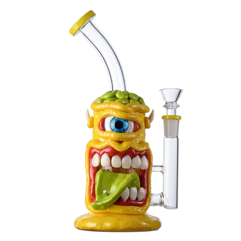 Unique Cyclops Bong Red Monster Polymer Clay Dab Rig Scary Themed Honeycomb Perc WaterPipe 